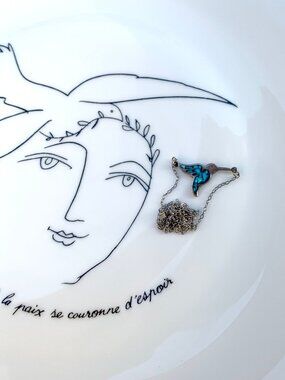 Vintage turquoise sterling silver hummingbird necklace